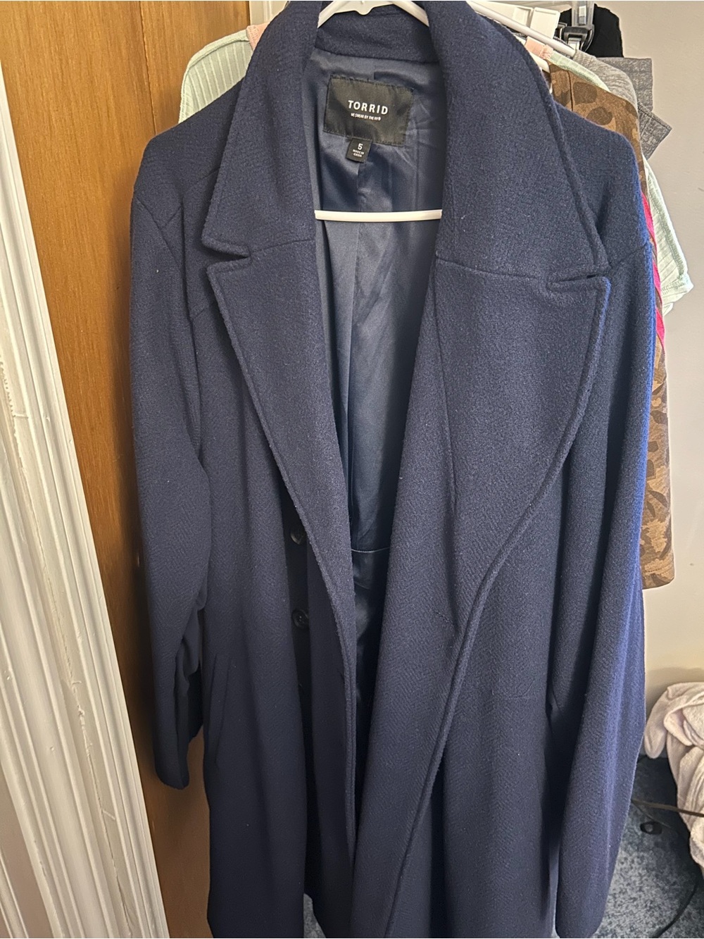 torrid Navy Double-Breasted Wool-Blend Trench Coat